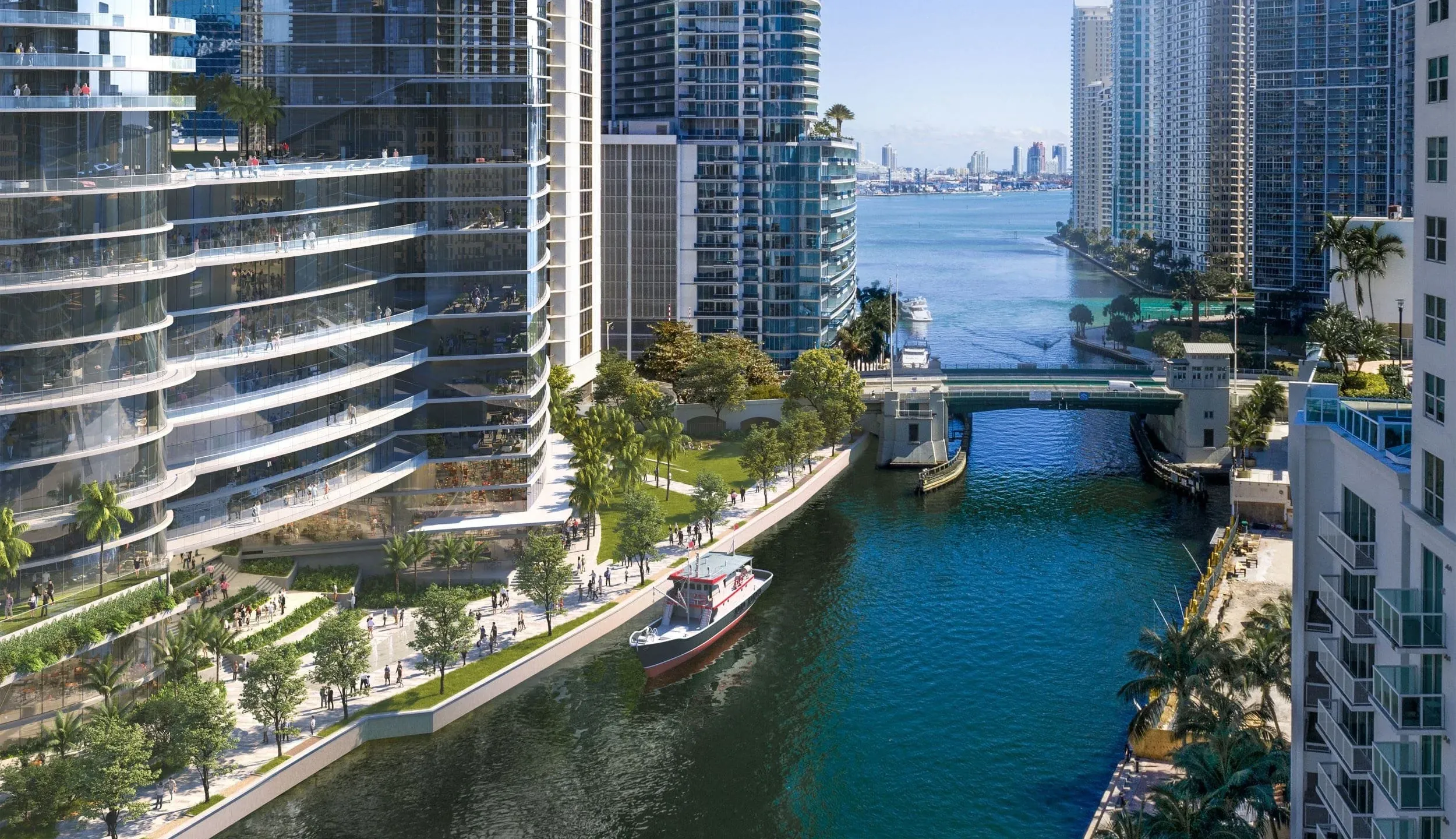 Miami River at the Brickell Avenue Bridge: live webcam view over Mouth of the Miami River, Miami, United States
