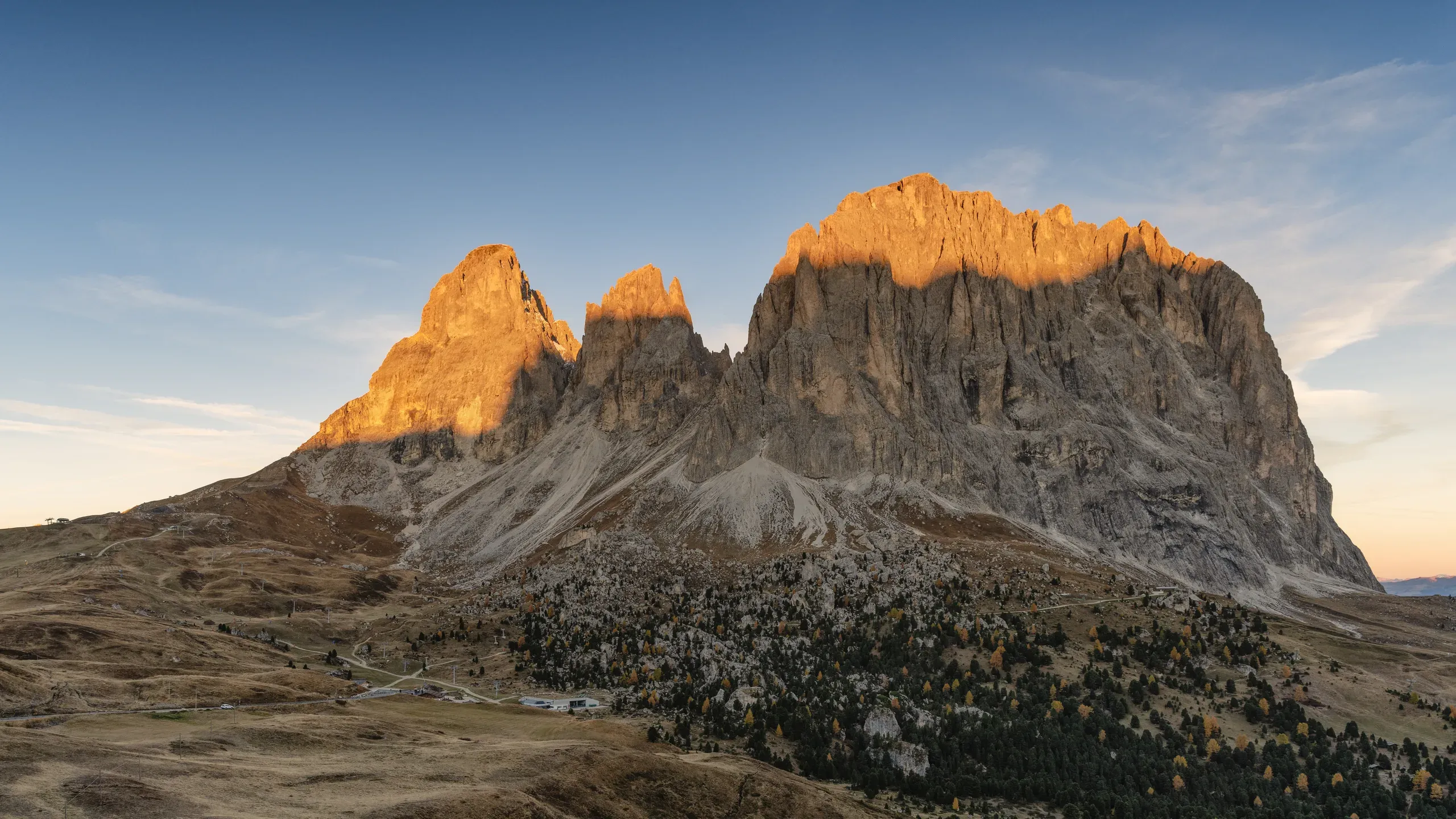 Sassolungo from Passo Sella, Rifugio Salei, Passo Sella
